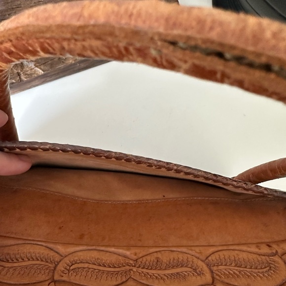 Vintage Leather Tooled Floral Embossed Satchel